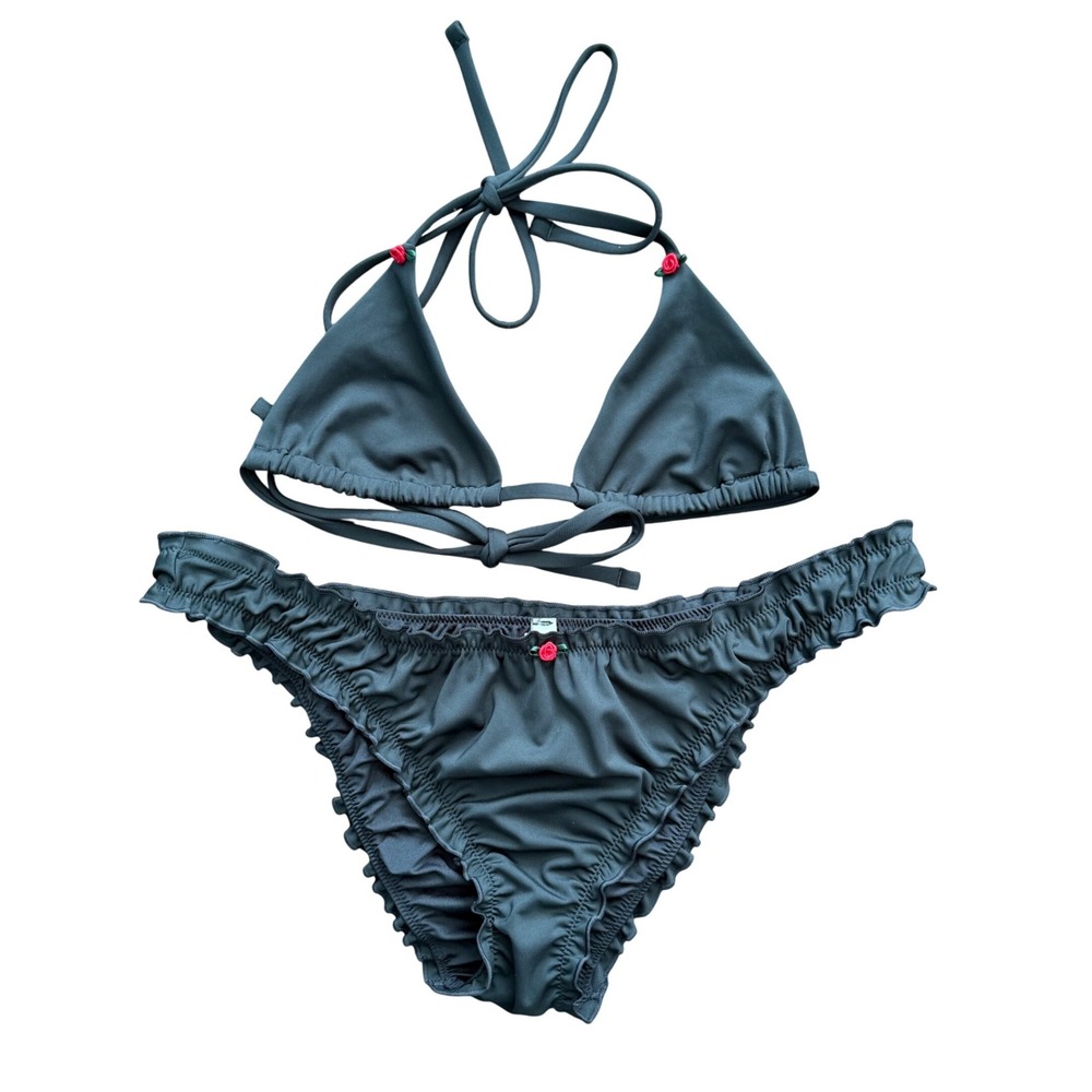 Victoria's Secret PINK x Frankies Bikinis Rose Ruffle Bikini Set M/L NEW